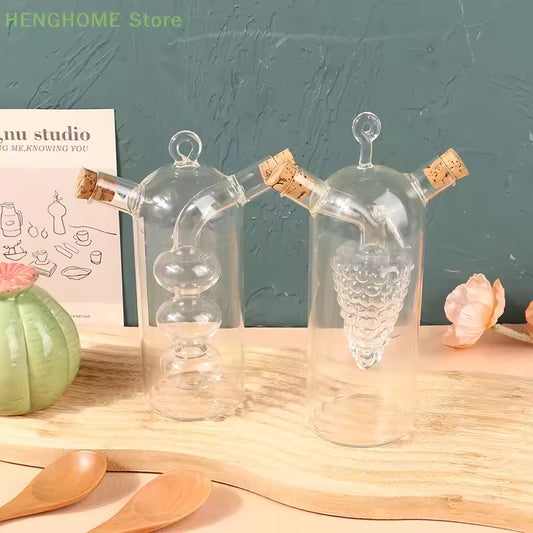 1Pc 2-in-1 Double Layer Bottle Sauce Oil Vinegar Glass Bottle Condiment Sealed Kitchen Storage Bottles Jars Kitchen Tools