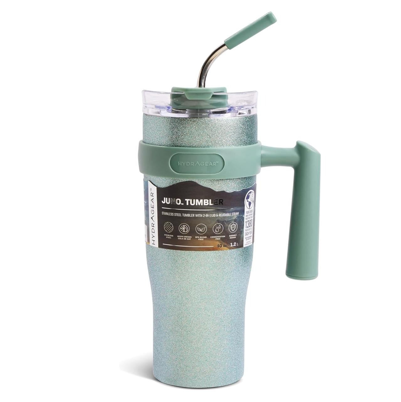 60oz Metallic Glitter Juno Tumbler Stainless Steel Tumbler with 2-In-1 Splash-Proof Dual Lid and Reusable Straw
