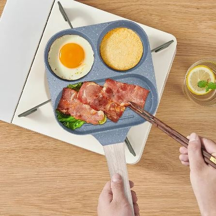 Techmanistan Mini 9x9cm Non-Stick Egg Frying Pan with Wooden Handle, Multi Grids Pancake Pan, Multi Egg Frying Pan Divider Fry Pan