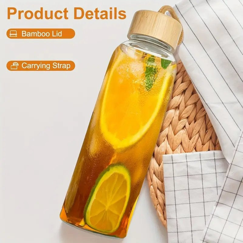 Leak Proof Borosilicate Glass Water Bottle with Bamboo Lid 550ml for Sports and Travel