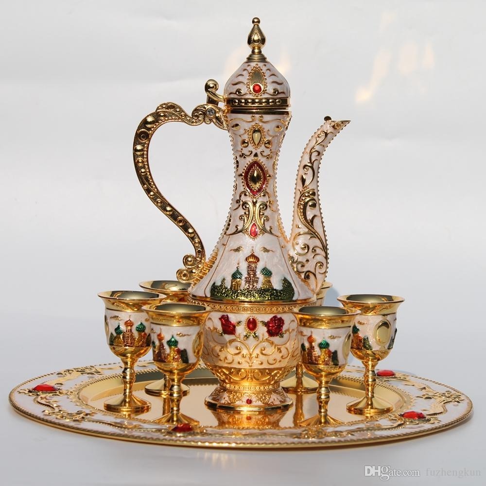 Metal Coffee/tea set,fashion zinc alloy 1 plate+ 1 pot +6 cups