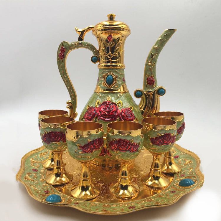 Metal Coffee/tea set,fashion zinc alloy 1 plate+ 1 pot +6 cups