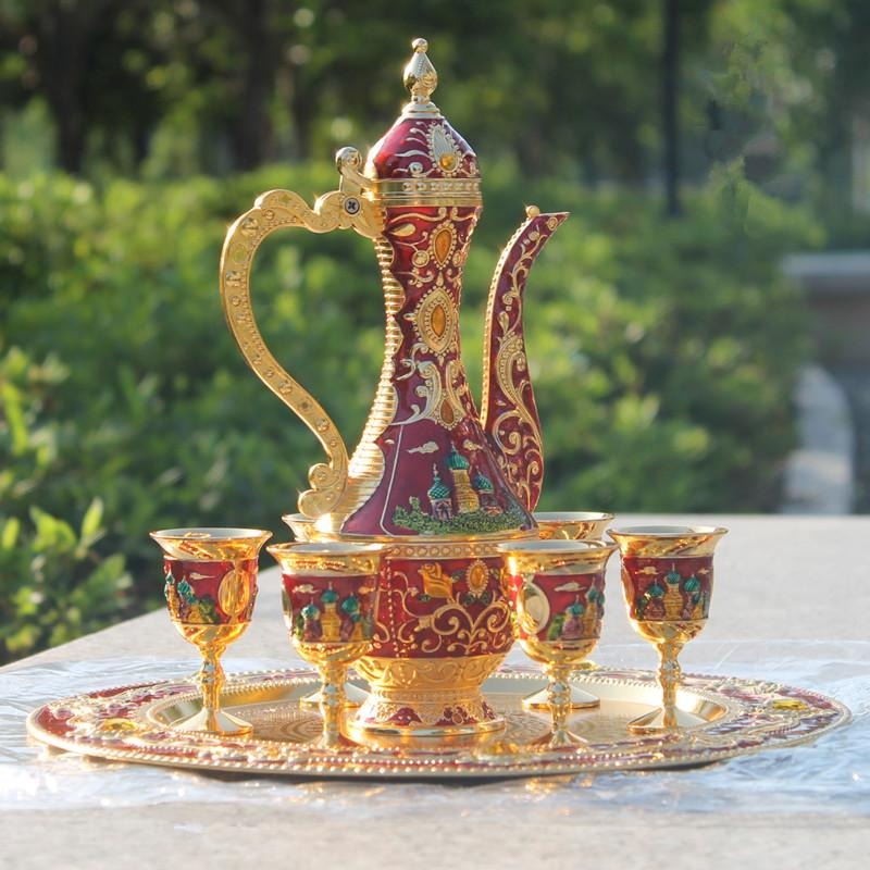 Metal Coffee/tea set,fashion zinc alloy 1 plate+ 1 pot +6 cups