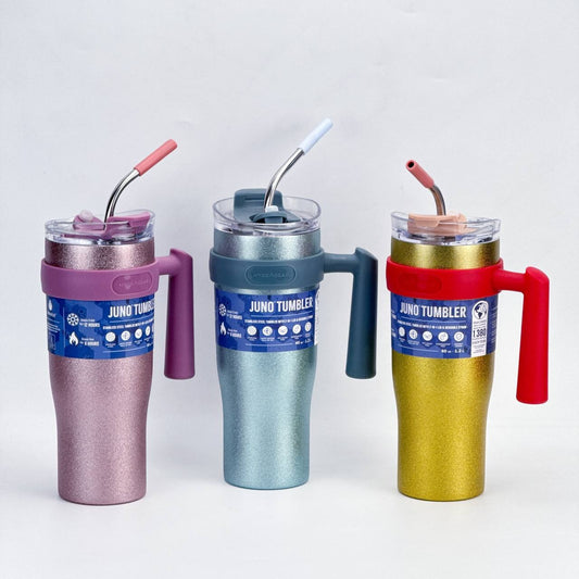60oz Metallic Glitter Juno Tumbler Stainless Steel Tumbler with 2-In-1 Splash-Proof Dual Lid and Reusable Straw