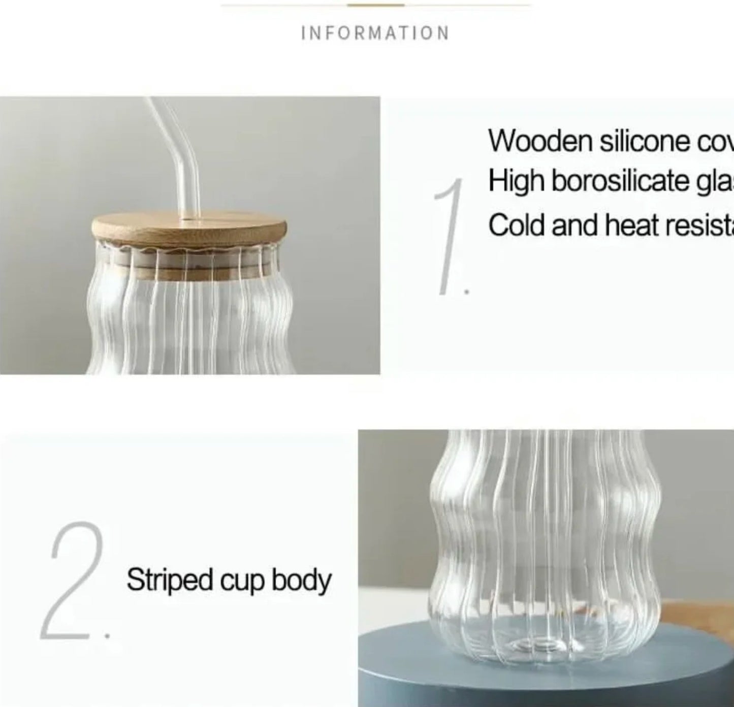 Ribbed & Round Juice Glass With Straw