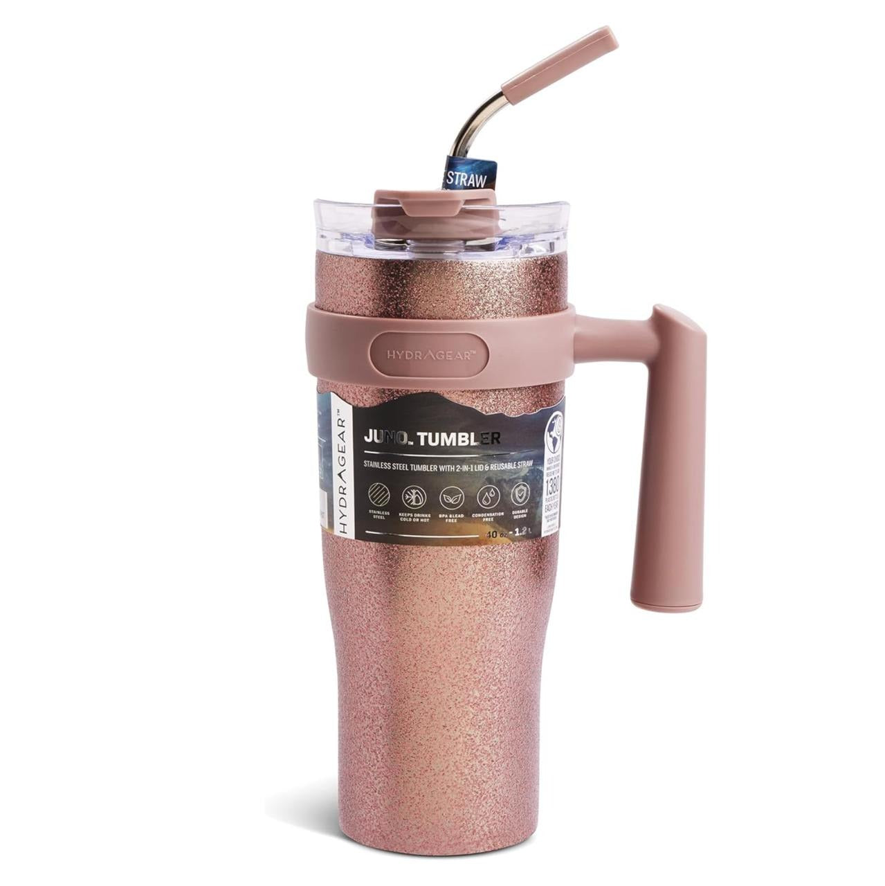60oz Metallic Glitter Juno Tumbler Stainless Steel Tumbler with 2-In-1 Splash-Proof Dual Lid and Reusable Straw