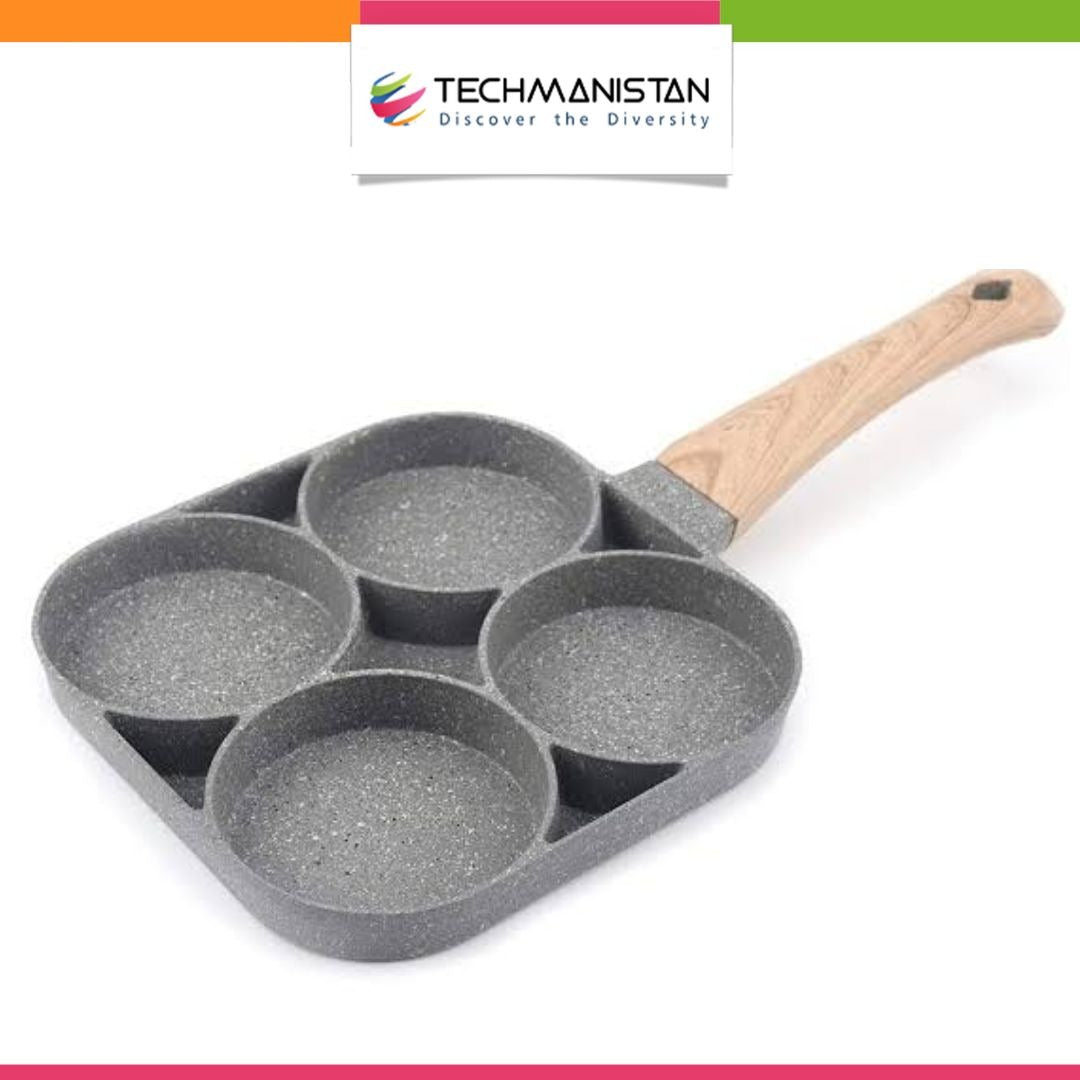 Techmanistan Mini 9x9cm Non-Stick Egg Frying Pan with Wooden Handle, Multi Grids Pancake Pan, Multi Egg Frying Pan Divider Fry Pan