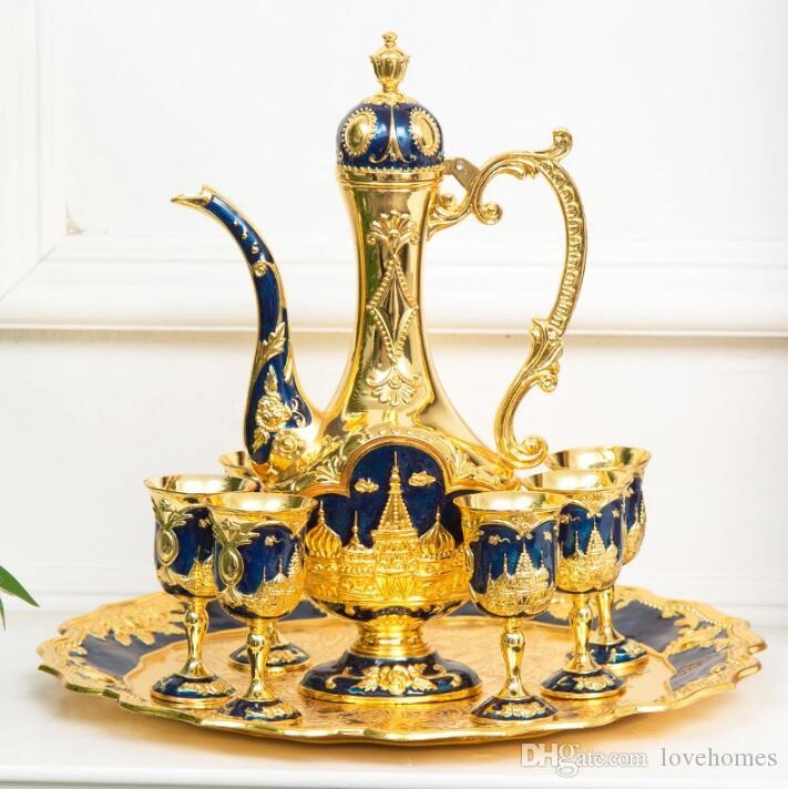 Metal Coffee/tea set,fashion zinc alloy 1 plate+ 1 pot +6 cups