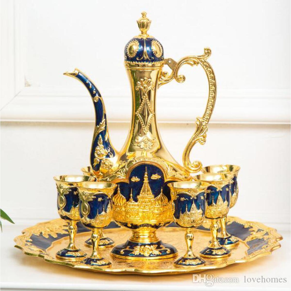 Metal Coffee/tea set,fashion zinc alloy 1 plate+ 1 pot +6 cups